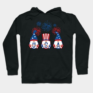 Three Gnomes Celebrating Independence USA Day 4th Of July Hoodie